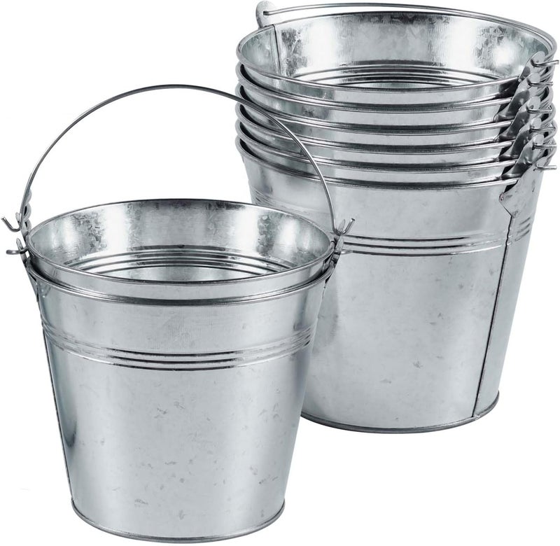 OBTANIM 8 Pack Galvanized Metal Buckets with Handle Ice Pails for Plants, Succulents, Party Favors Organizing, Rustic Home Decor or Classrooms Pencil Storage (5 x 3.5 inch) - Image 1